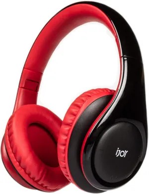 iJoy ISO Bluetooth 5.0 Wireless Over Ear Foldable Stereo Headphones with 30 Hours Battery and Built-in Microphone, (Black/Red)