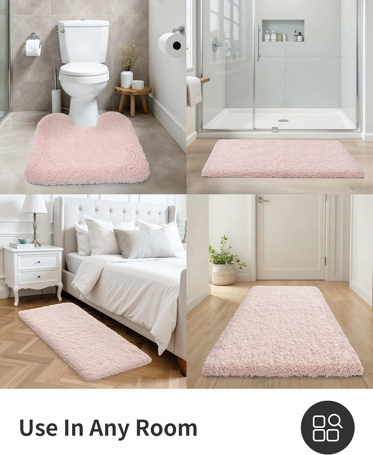 ILANGO Pink Bathroom Rugs 24" × 17" Small Non Slip & Super Absorbent Extra Thick Soft, Washable Bath Mat for Floor, Non Shedding Microfiber Plush Shaggy Bath Rug with Rubber for Bathtub Shower Sink