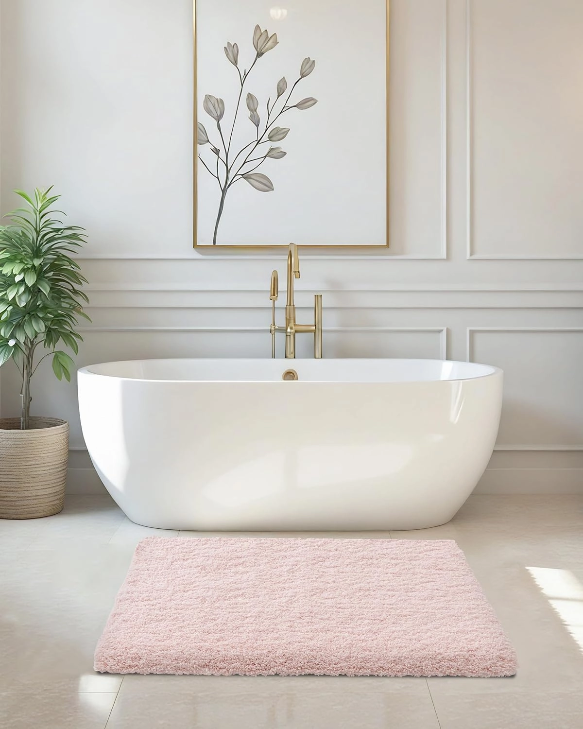 ILANGO Pink Bathroom Rugs 24" × 17" Small Non Slip & Super Absorbent Extra Thick Soft, Washable Bath Mat for Floor, Non Shedding Microfiber Plush Shaggy Bath Rug with Rubber for Bathtub Shower Sink