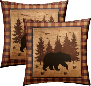 Imiss Bear Wildlife Pillow Covers 2PC Buffalo Plaid Decorative Forest Cabin Pillowcase 20x20 Inch Vintage Cushion Cover for Outdoor Sofa Bedroom Car