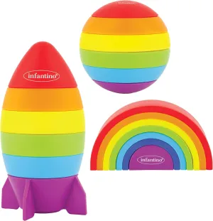 Infantino Imagination Stackers Playset, Rainbow Stacker, Rocket Stacker, Ball Stacker for Babies 12M , 3-Style Set, 19 Pieces