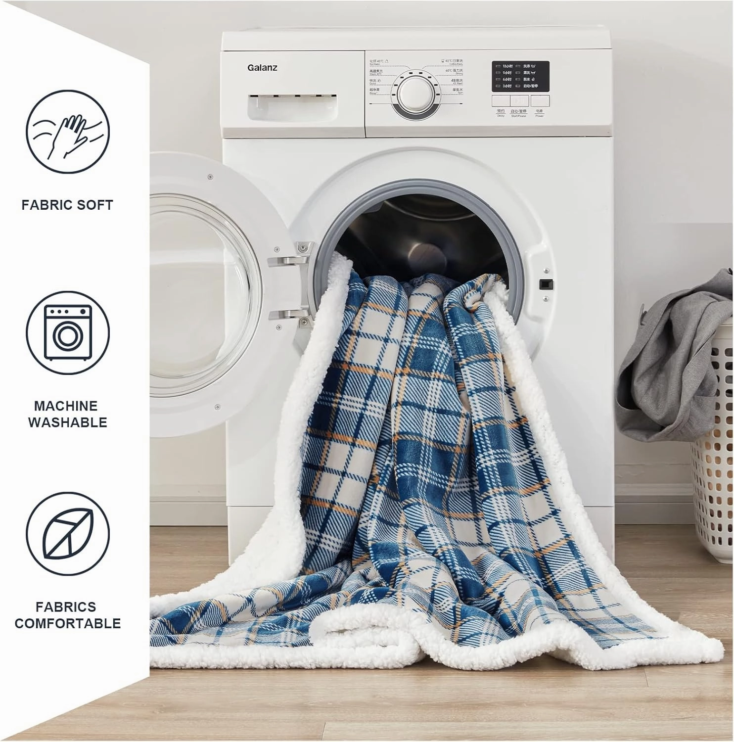 inhand Sherpa Throw Blanket Reversible Navy Blue Plaid Checkered Boho Chic Flannel Fleece Blankets for Couch, Bed, Sofa, Plush Blankets and Throws for Adults, Women, Men (Navy Blue, 50”x 60”)