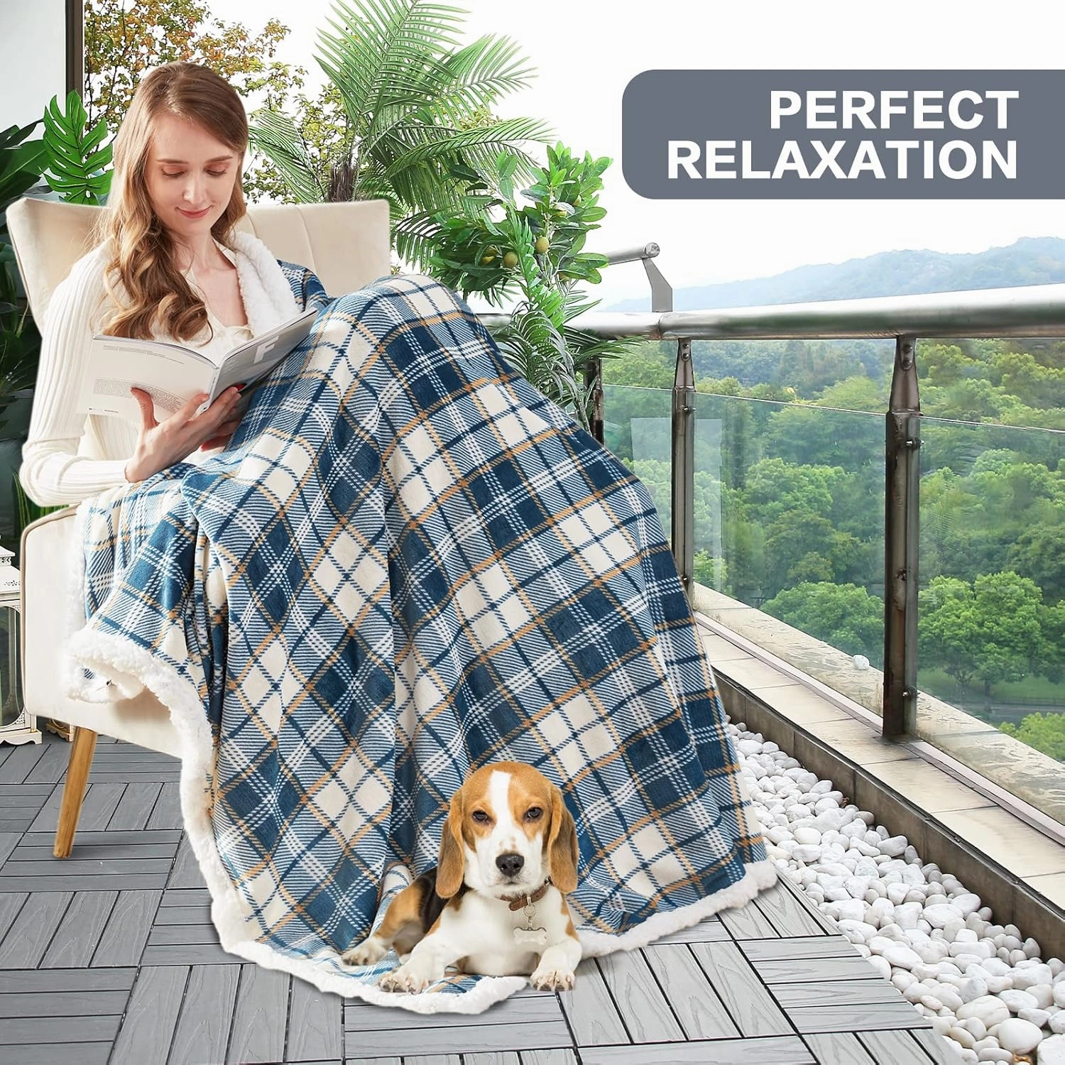inhand Sherpa Throw Blanket Reversible Navy Blue Plaid Checkered Boho Chic Flannel Fleece Blankets for Couch, Bed, Sofa, Plush Blankets and Throws for Adults, Women, Men (Navy Blue, 50”x 60”)