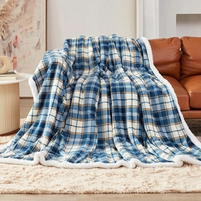 inhand Sherpa Throw Blanket Reversible Navy Blue Plaid Checkered Boho Chic Flannel Fleece Blankets for Couch, Bed, Sofa, Plush Blankets and Throws for Adults, Women, Men (Navy Blue, 50”x 60”)