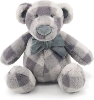 INJOY Cute Sitting Bear Black Grey Plaid Teddy Bear Plush Toy,Cute Cuddle Gift for Kids and Adults