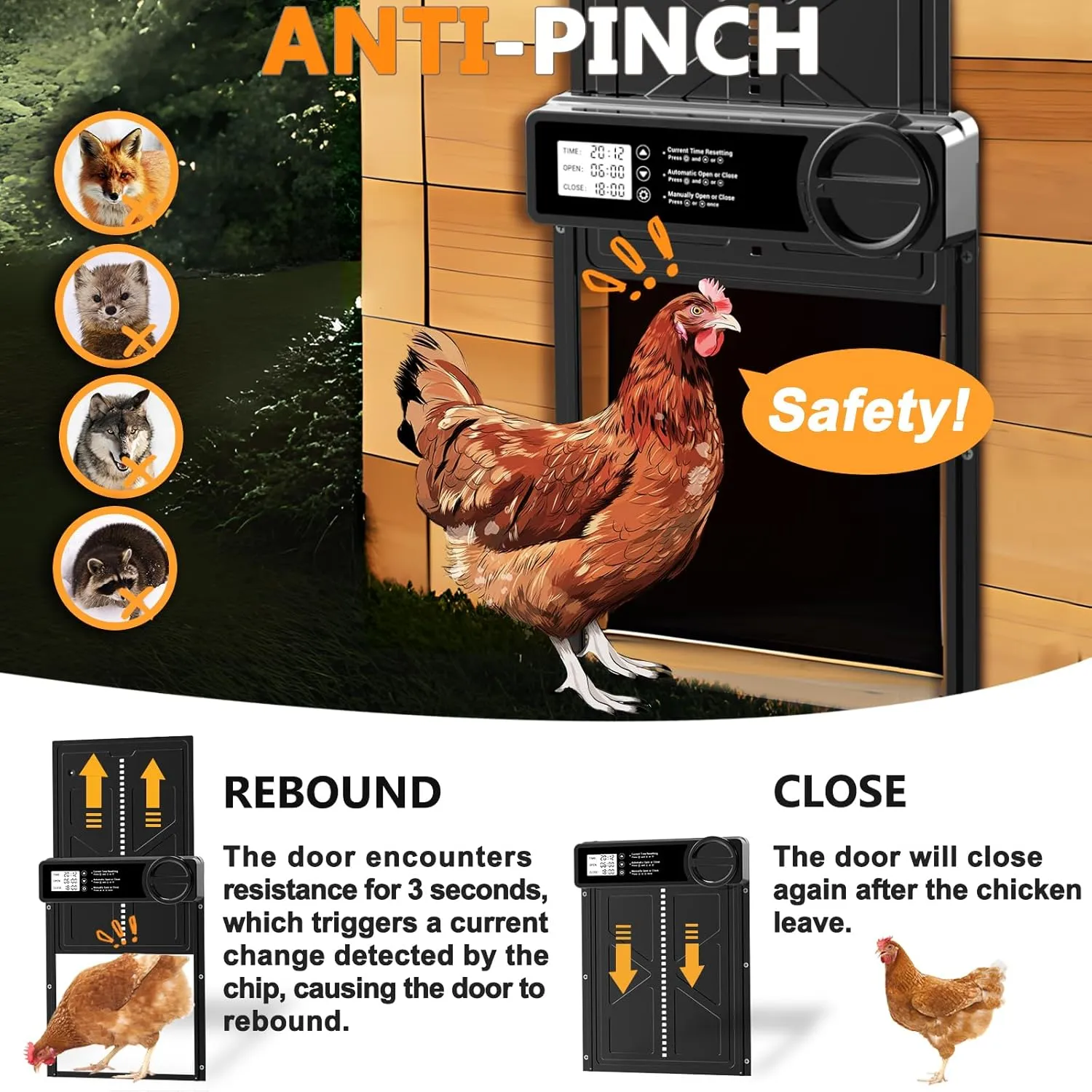 INNOLAND Automatic Chicken Coop Door - Large with Manual & Timer Mode, Automatic Chicken Door | Aluminum Alloy | Anti-Pinch | Large Programmable LCD Screen, Chicken Coop Door with Low Battery Warning