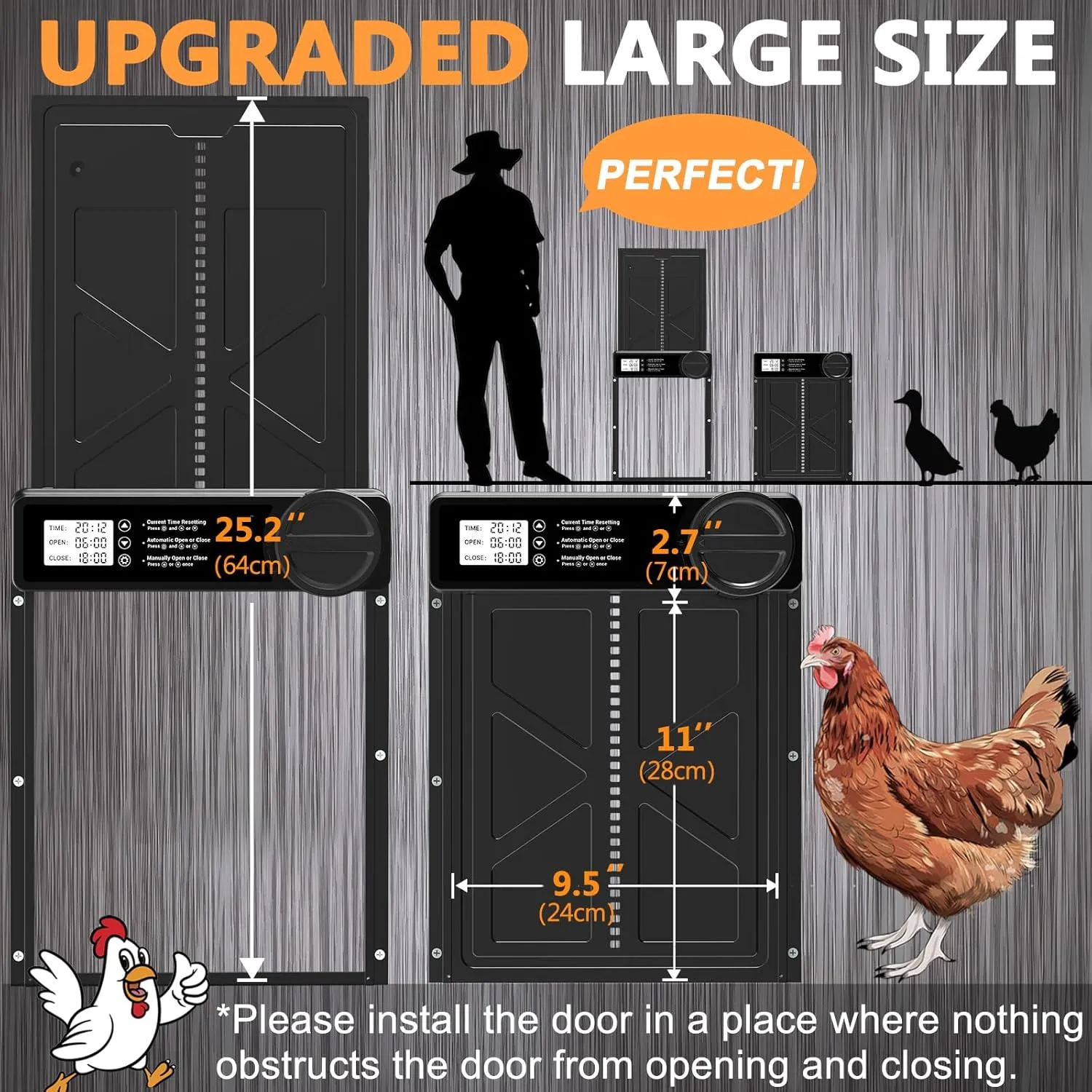 INNOLAND Automatic Chicken Coop Door - Large with Manual & Timer Mode, Automatic Chicken Door | Aluminum Alloy | Anti-Pinch | Large Programmable LCD Screen, Chicken Coop Door with Low Battery Warning