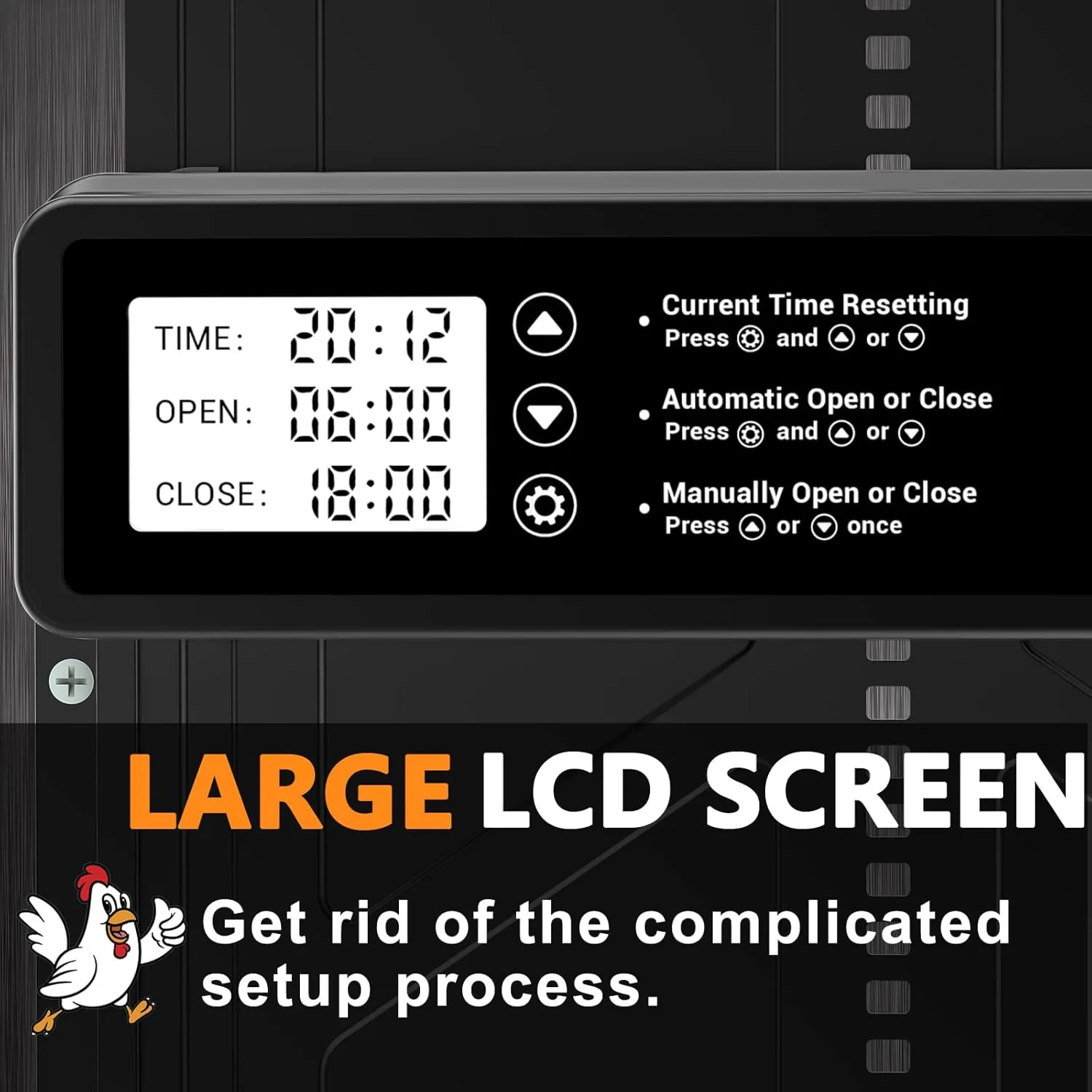 INNOLAND Automatic Chicken Coop Door - Large with Manual & Timer Mode, Automatic Chicken Door | Aluminum Alloy | Anti-Pinch | Large Programmable LCD Screen, Chicken Coop Door with Low Battery Warning