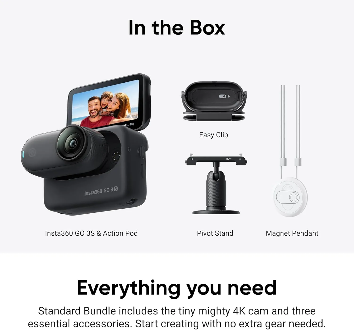 Insta360 GO 3S - 128 GB Black 4K Tiny Portable Vlogging Camera, Hands-Free POVs, Mount Anywhere, Stabilization, 140 Min Battery Life, 10m Waterproof, Pet POV