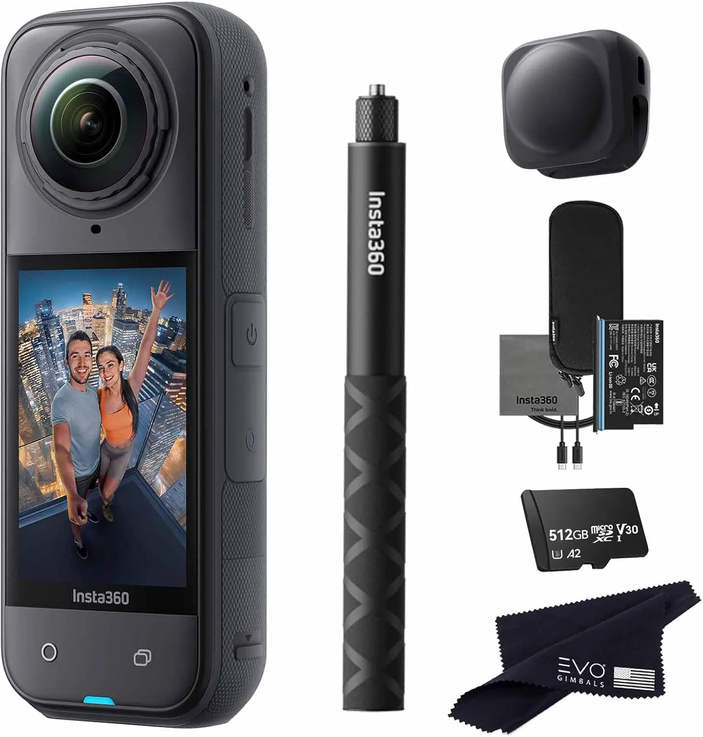 Insta360 X5 Basic Bundle-8K Waterproof 360 Action Camera with 1/1.28" 48MP Sensors, 8K 360 HDR Video, 72MP 360 Photo, 4K Single-Lens |Bundle Includes Selfie Stick, Lens Cap (512GB)