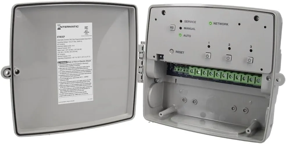Intermatic ETW3CP Intermatic Connect 365-Day Programmable Smart Wi-Fi Timer, 120-277 VAC, 3xSPDT, Indoor/Outdoor Plastic Enclosure
