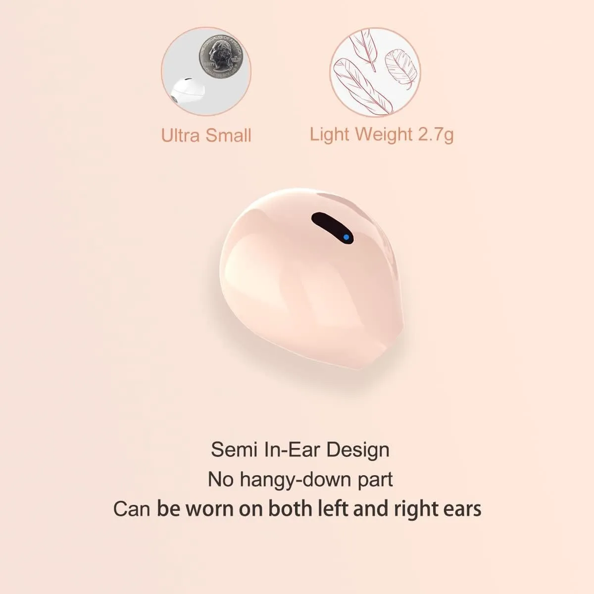 Invisible Earbuds Bluetooth Mini Size, Wireless Earpiece, Blue Semi-in-Ear Ear Buds for Small Ear Canals with Clear Sound, Comfortable Fit for Work, Home, Outworks