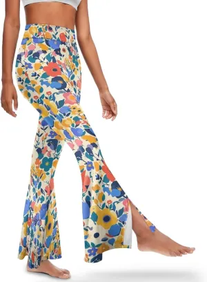 Irisjudy Women's Split Hem Long Pants Sugar Skull Bootcut Bell Bottoms Yoga Pants Jamaican Butterfly Exercise Gym Leggings