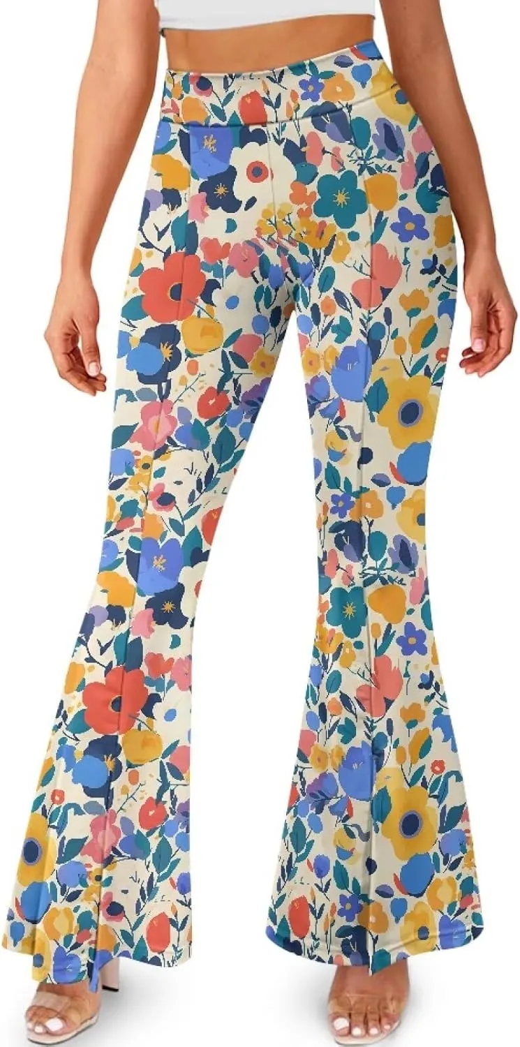 Irisjudy Women's Split Hem Long Pants Sugar Skull Bootcut Bell Bottoms Yoga Pants Jamaican Butterfly Exercise Gym Leggings