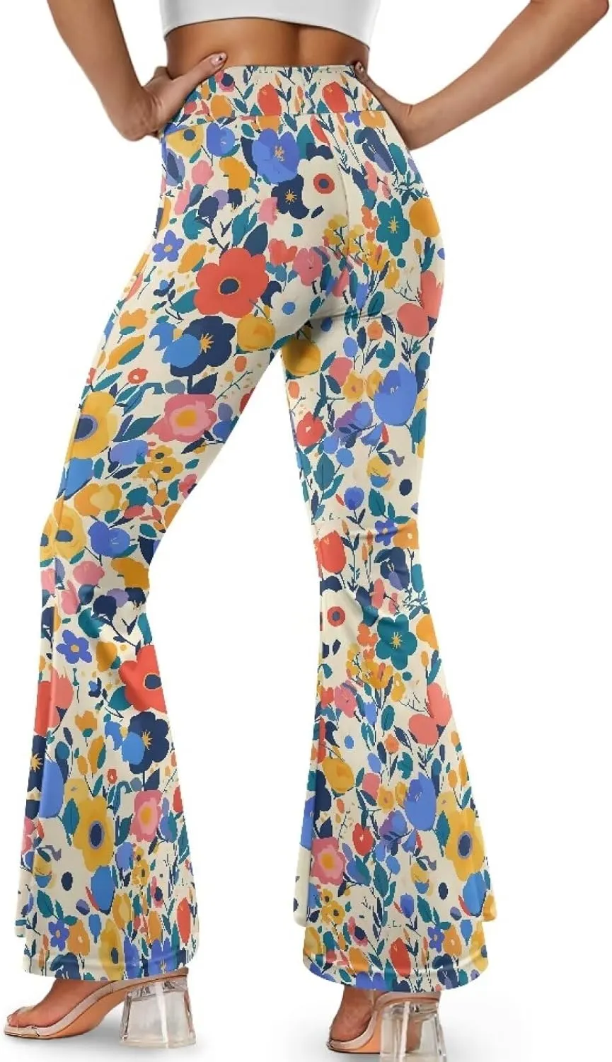 Irisjudy Women's Split Hem Long Pants Sugar Skull Bootcut Bell Bottoms Yoga Pants Jamaican Butterfly Exercise Gym Leggings