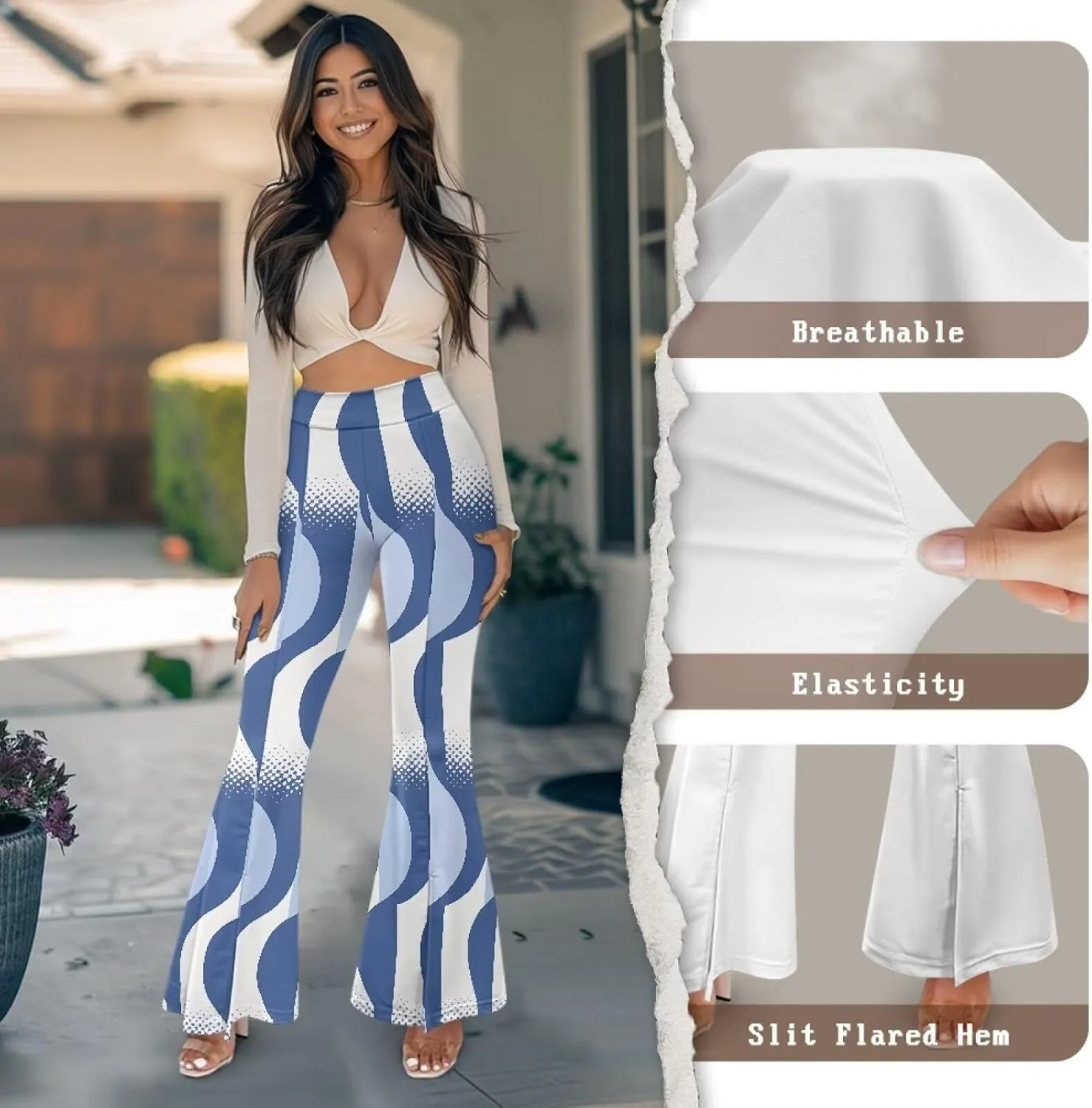 Irisjudy Women's Split Hem Long Pants Sugar Skull Bootcut Bell Bottoms Yoga Pants Jamaican Butterfly Exercise Gym Leggings