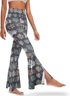 Irisjudy Women's Split Hem Yoga Pants Gothic Rose Bloodstain Bootcut Flared Yoga Pants Mandala Daily Work Workout Leggings