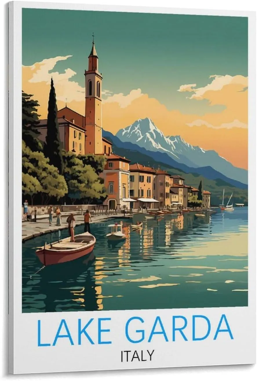 Italy Lake Garda Travel Poster Print Canvas Wall Art for Bedroom Living Room HD Print Posters 20x30inch(50x75cm)