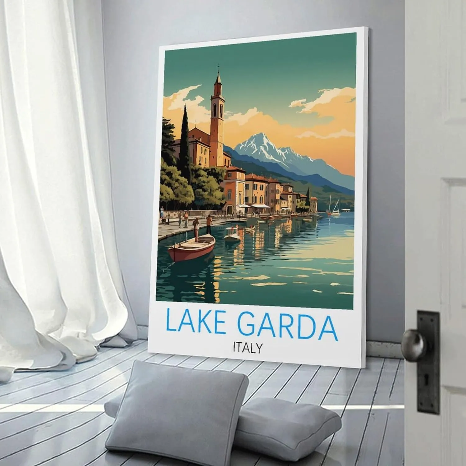 Italy Lake Garda Travel Poster Print Canvas Wall Art for Bedroom Living Room HD Print Posters 20x30inch(50x75cm)
