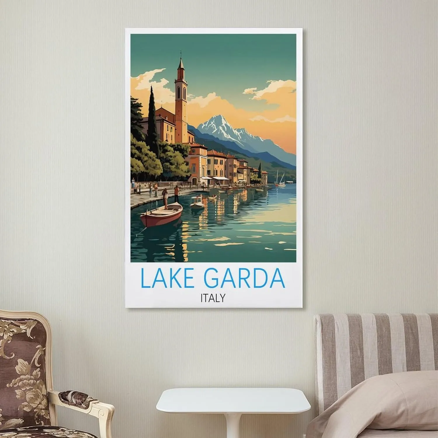 Italy Lake Garda Travel Poster Print Canvas Wall Art for Bedroom Living Room HD Print Posters 20x30inch(50x75cm)