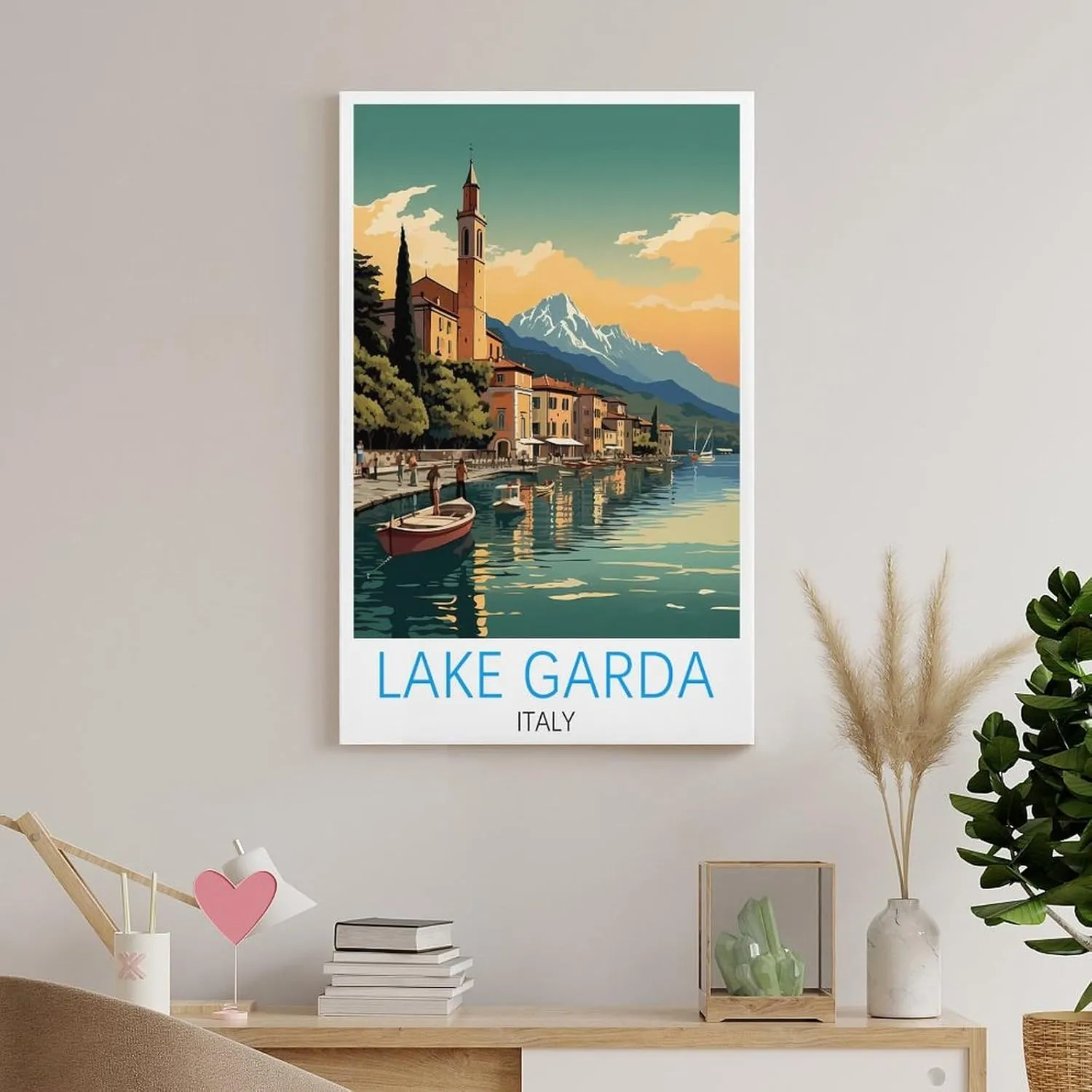 Italy Lake Garda Travel Poster Print Canvas Wall Art for Bedroom Living Room HD Print Posters 20x30inch(50x75cm)