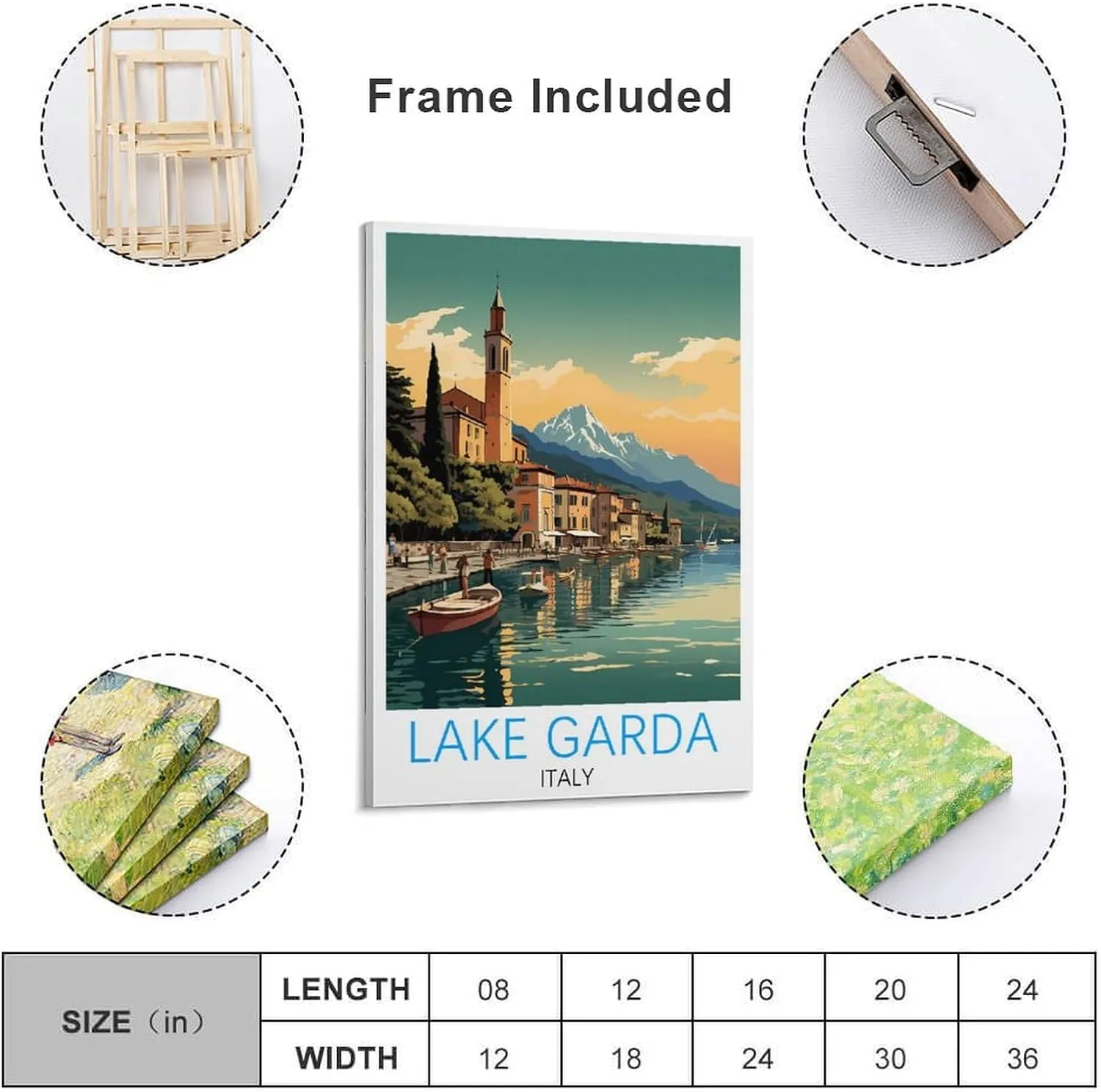 Italy Lake Garda Travel Poster Print Canvas Wall Art for Bedroom Living Room HD Print Posters 20x30inch(50x75cm)