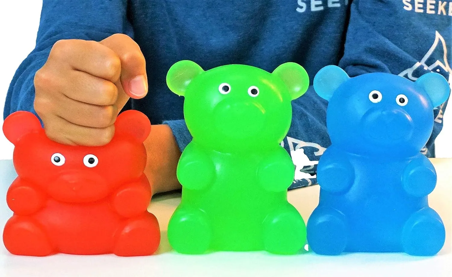 JA-RU Jumbo Squishy Gummy Bear Toy (3 Packs Assorted) Squeeze Stretchy Bear Stress Relief & Sensory Toy. Squishy Toys, Fidget Toys for Boys and Girls Great Party Favor Stuffer. Plus 1 Sticker 4341-3s