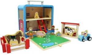Jack Rabbit Creations Suitcase Playset (Barnyard Design) 16 Piece Set – Portable Play Toys – Includes Farmer, Animals, Tractor – Made of Eco-Friendly Bamboo - Ages 3  Years