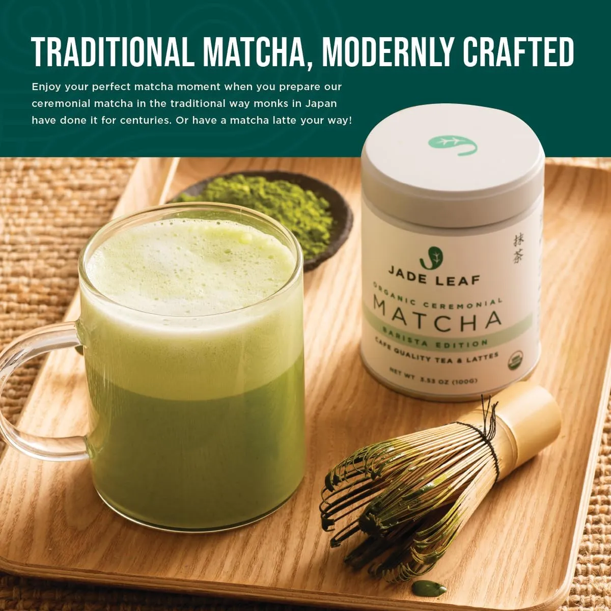 Jade Leaf Matcha Traditional Starter Set - Bamboo Matcha Whisk (Chasen), Scoop (Chashaku), Stainless Steel Sifter, Fully Printed Handbook - Japanese Tea Set