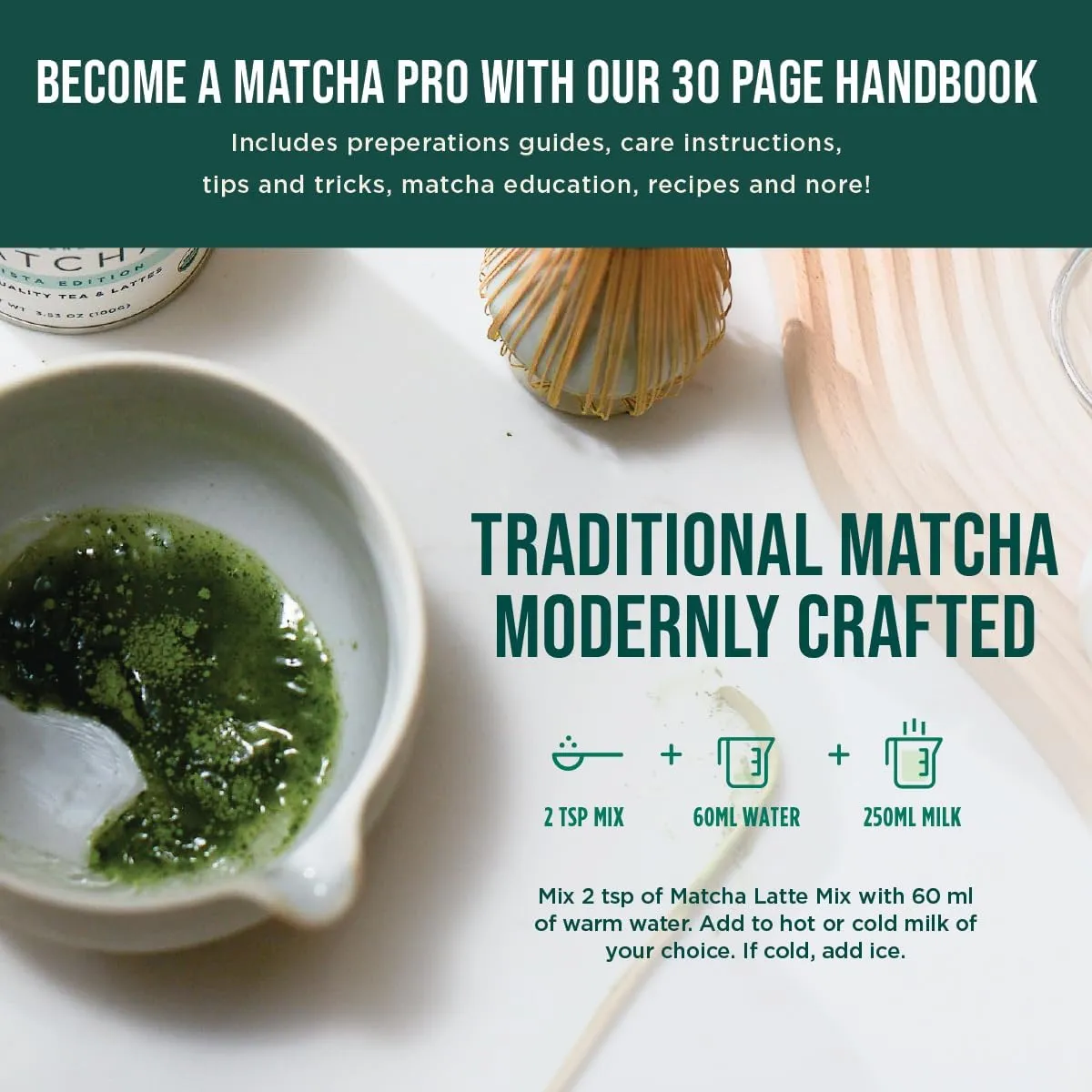 Jade Leaf Matcha Traditional Starter Set - Bamboo Matcha Whisk (Chasen), Scoop (Chashaku), Stainless Steel Sifter, Fully Printed Handbook - Japanese Tea Set