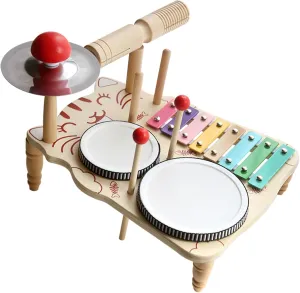 JAMANI Toddler Drum Set, Toddler Musical Instruments, Drum Set for Toddlers 3 , Wooden Baby Drum Set, 7 in 1 Drum Set for Kids Montessori Toys Suitable for Boys and Girls Aged 3 