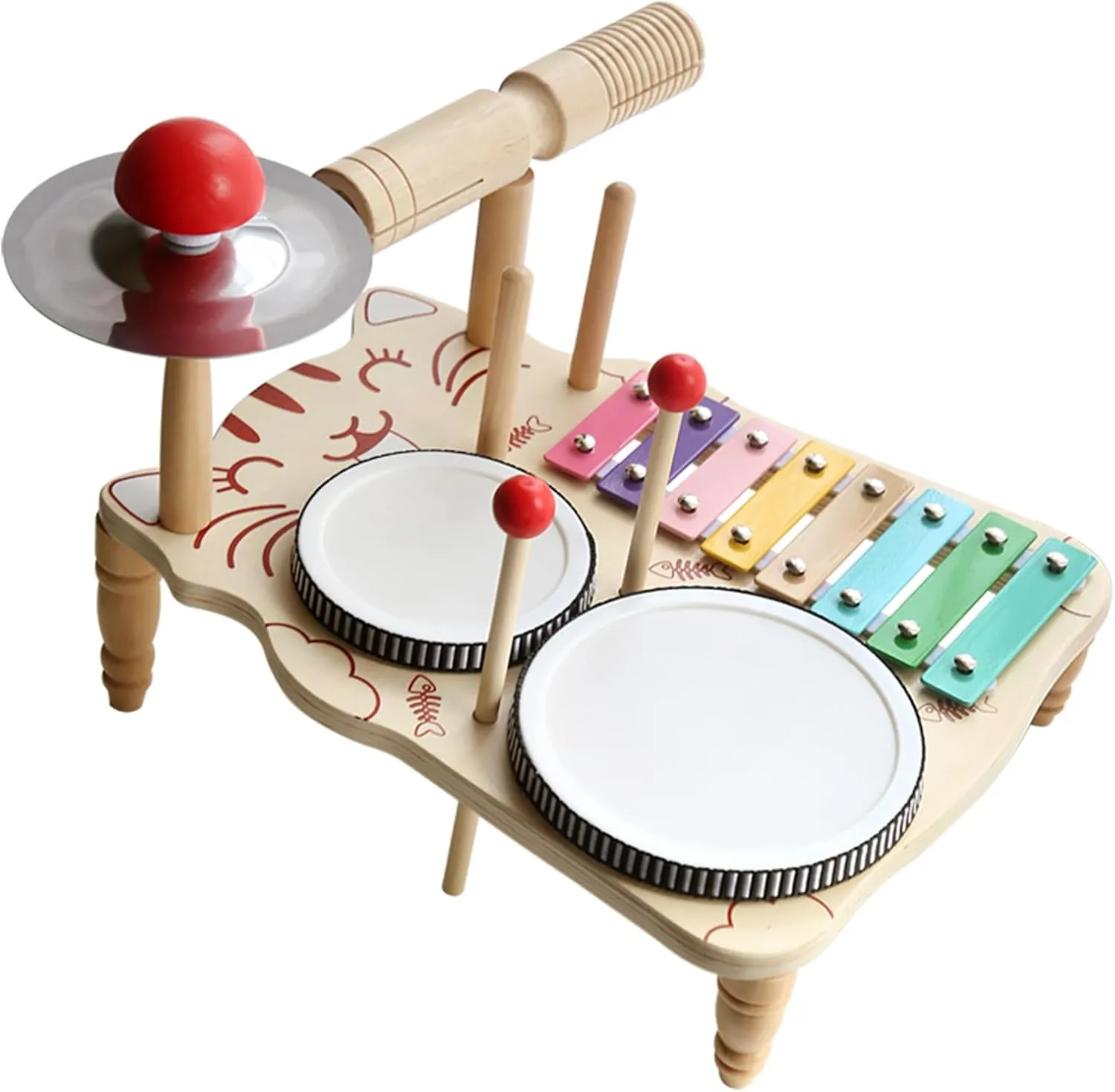 JAMANI Toddler Drum Set, Toddler Musical Instruments, Drum Set for Toddlers 3 , Wooden Baby Drum Set, 7 in 1 Drum Set for Kids Montessori Toys Suitable for Boys and Girls Aged 3 