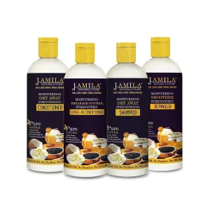 J.Amlia Pure Natural Dry Away Hair Care Set – 4-Pack Sulfate-Free Shampoo, Conditioner, Leave-In Conditioner & Detangler for Deep Moisturizing, Strengthening, Repairing Dry, Damaged Hair
