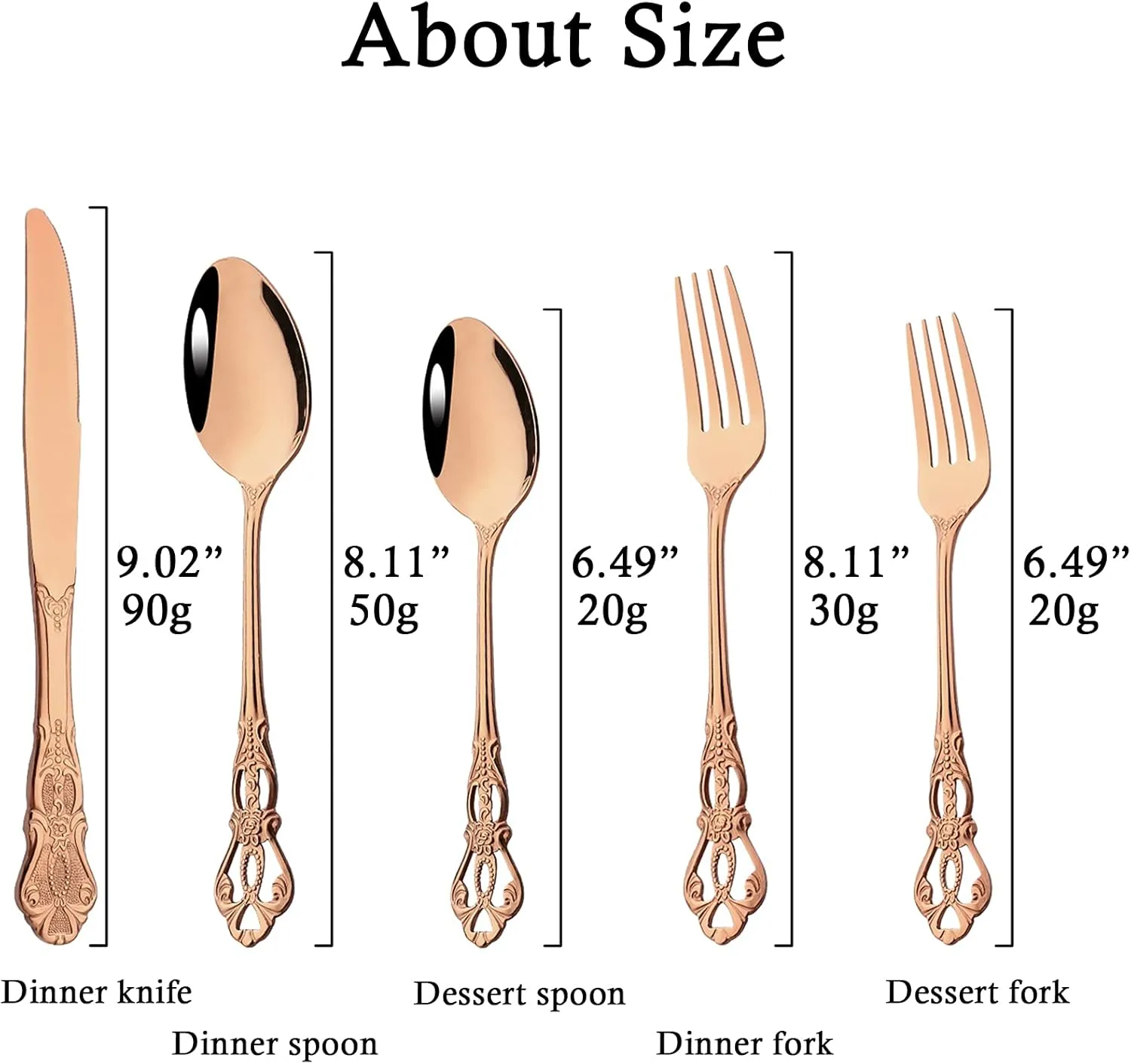 JASHII Creative Stainless Steel Flatware Service for 4, Luxury Retro Palace Utensils Tableware Set, Cutlery Set for Kitchen Dining Bar, Include Knife Fork Spoon, Mirror polished.- Rose Gold