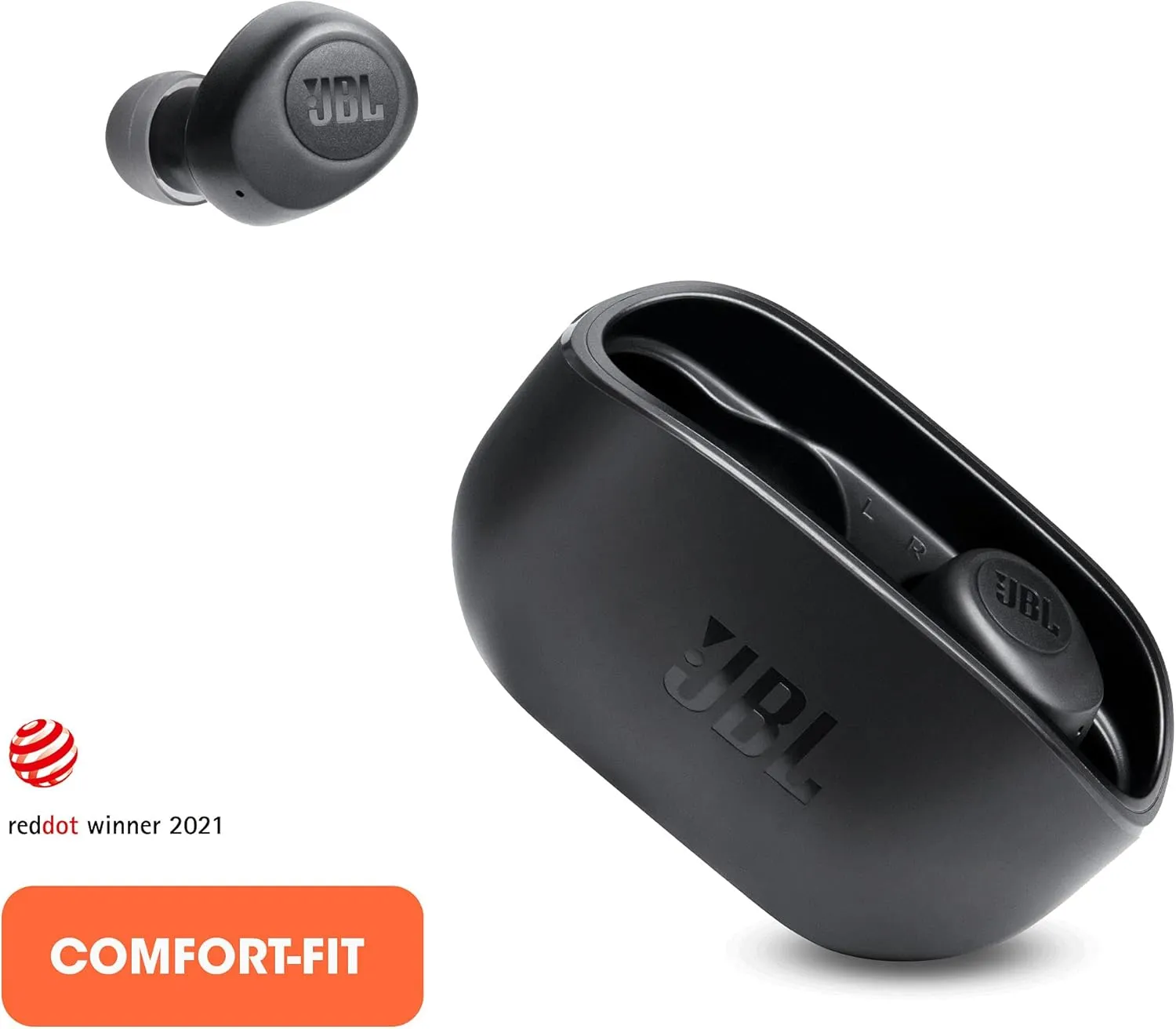 JBL Vibe 100 TWS True Wireless In-Ear Headphones w/Charging Case - Black (Renewed)