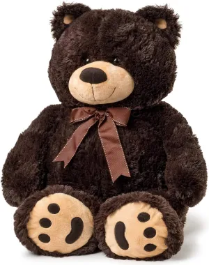 Joon Big Teddy Bear - Fluffy Fur, Ribbon & Bow Signature Footprints- Huggable & Lovable Joy, Ideal Gift for Baby Showers, Loved Ones, Perfect Big Cuddly Plush Toy Companion, 28 Inches, Dark Brown
