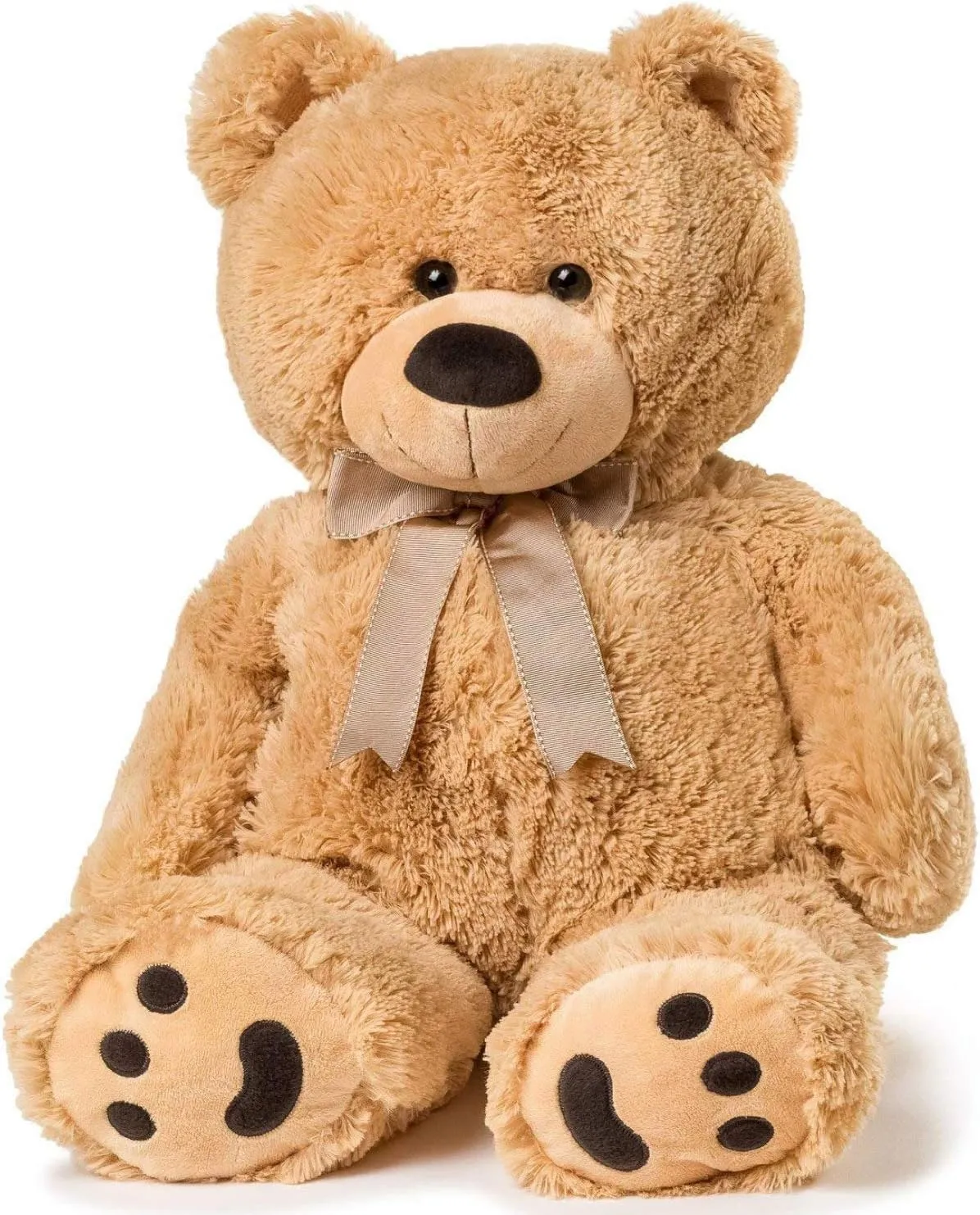 JOON Big Teddy Bear - Fluffy Fur, Ribbon & Bow Signature Footprints- Huggable & Lovable Joy - Ideal Gift for Baby Showers, Loved Ones – Perfect Big Cuddly Plush Toy Companion, 28 Inches, Tan