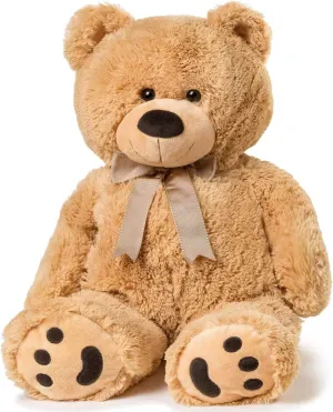 JOON Big Teddy Bear - Fluffy Fur, Ribbon & Bow Signature Footprints- Huggable & Lovable Joy - Ideal Gift for Baby Showers, Loved Ones – Perfect Big Cuddly Plush Toy Companion, 28 Inches, Tan