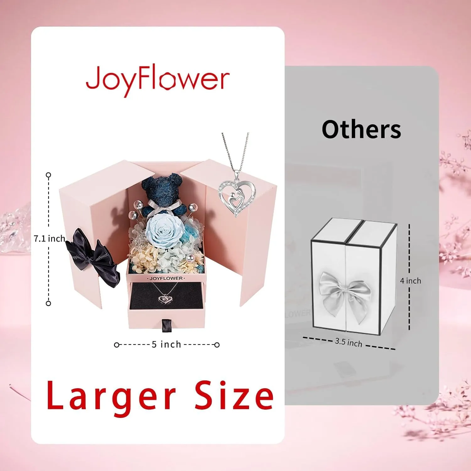 JoyFlower Preserved Flowers with Necklace Gifts for Mom, Unique Pearl Rose Eternal Flower Bear with Necklace Gift for Grandma, Preserved Real Blue Roses Birthday for Mother Grandma