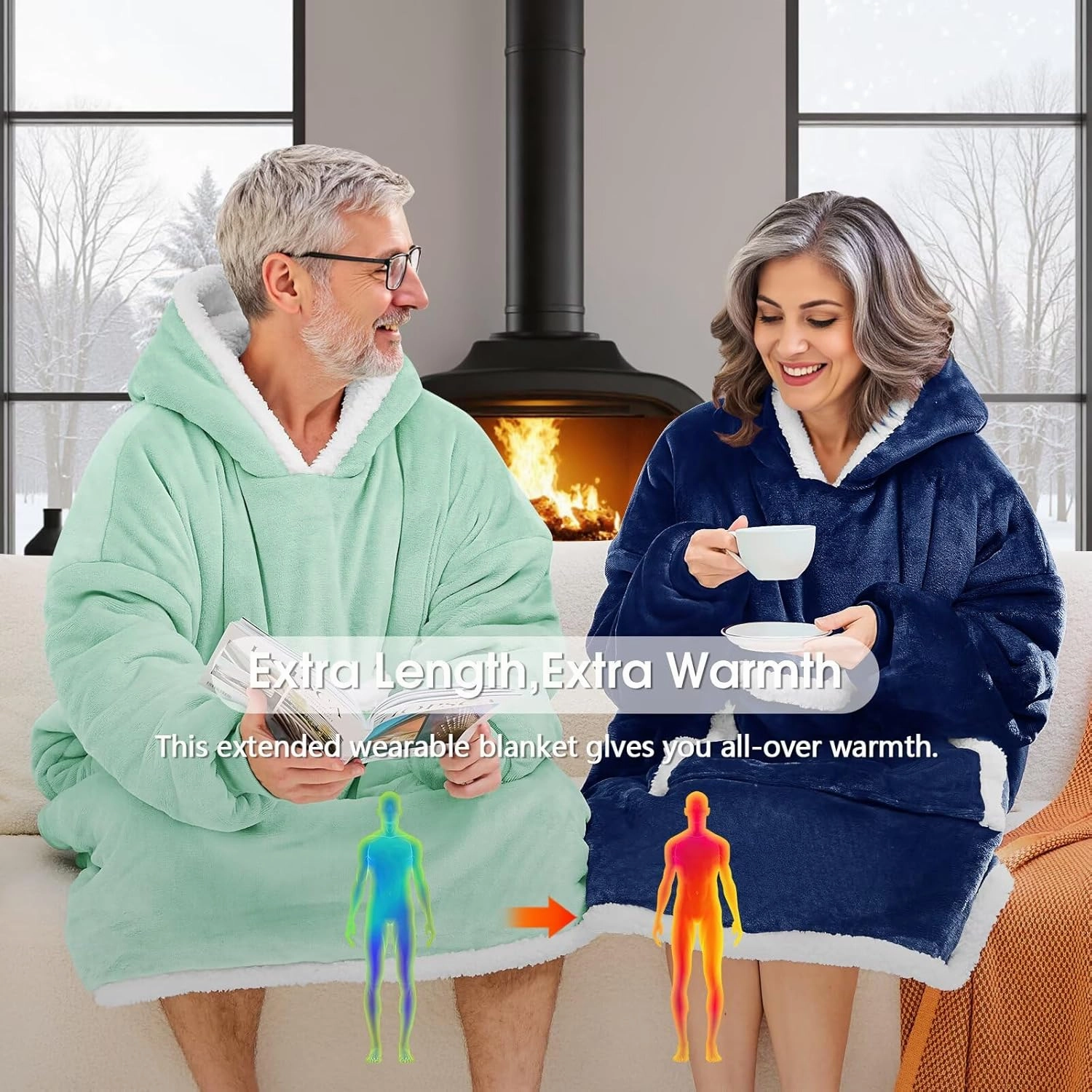 JOYWOO Navy Wearable Blanket Hoodie,Oversized Cat Lovers Sweatshirt Blanket for Adult, Birthday Gifts for Women,Mom,Men,Cozy Fuzzy Sherpa Hooded Blanket with Giant Pocket and Winter Gifts,Standard