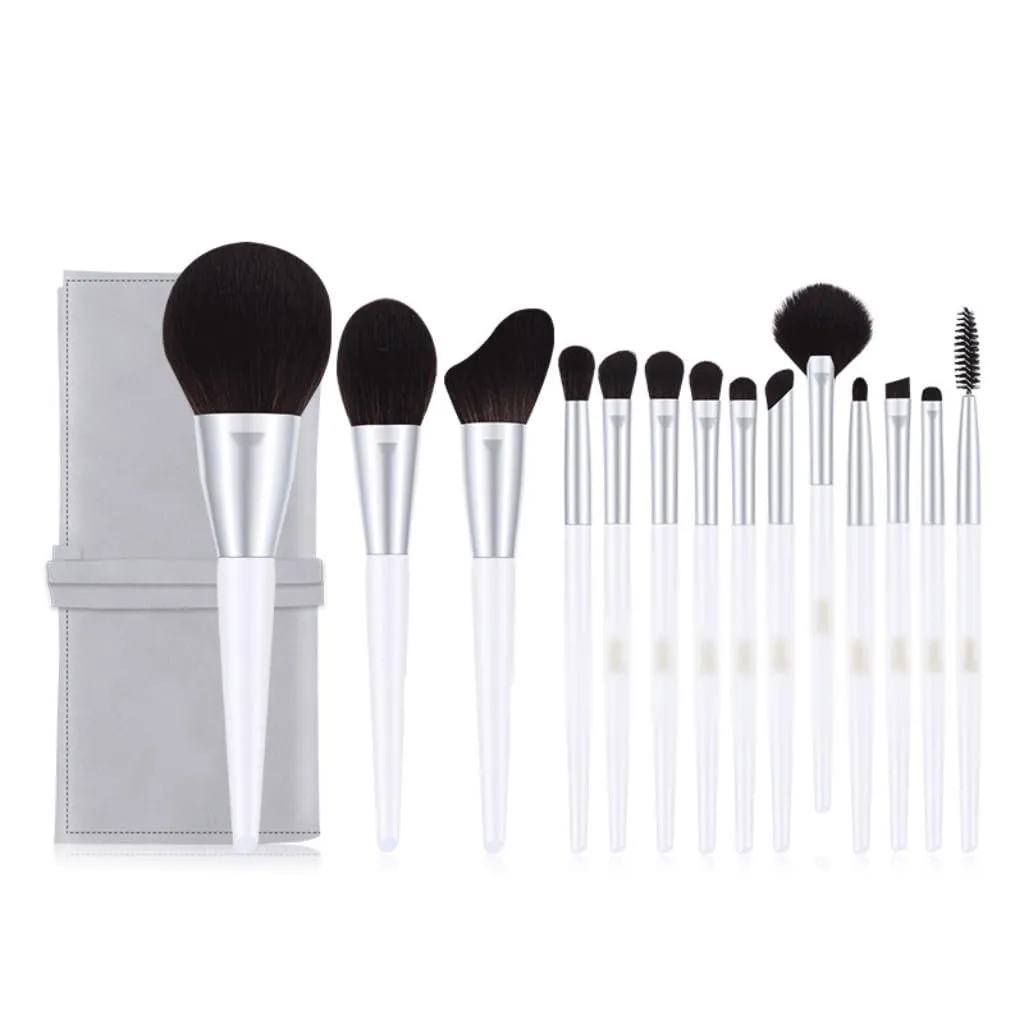 JSEIAJB 14 Pieces of Plain Brocade Makeup Brush Set Full Set of Eye Shadow Brush Powder Blusher Brush Beauty Tools