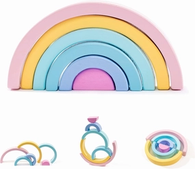 JumpOff Jo - 6 Piece Wooden Rainbow Nesting Building Blocks - Balancing & Stacking Rainbow Blocks Set - Montessori Toys for Toddlers - Sensory, Educational & Natural Toys for Kids