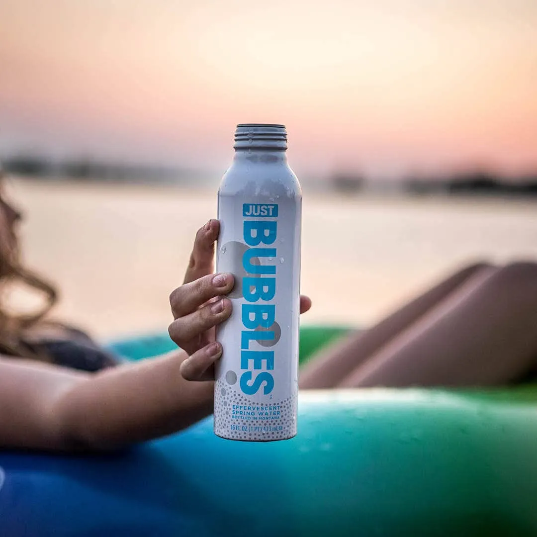 JUST Bubbles - Pure Premium Sparkling Spring Water in a Fully Recyclable Reusable Eco-Friendly Bottle - 100% Mountain-Sourced Carbonated Water with Naturally Occurring Minerals, 16 Fl Oz (Pack of 12)