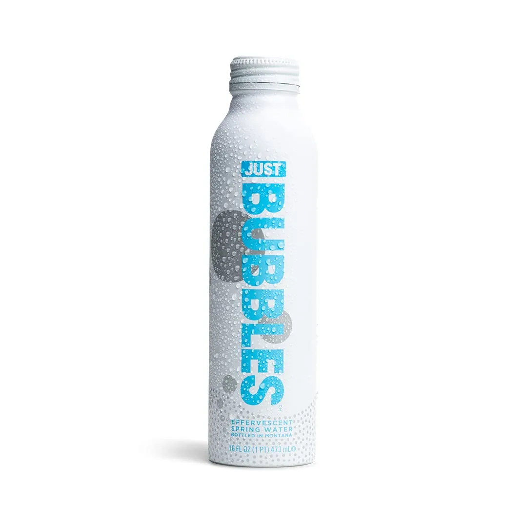 JUST Bubbles - Pure Premium Sparkling Spring Water in a Fully Recyclable Reusable Eco-Friendly Bottle - 100% Mountain-Sourced Carbonated Water with Naturally Occurring Minerals, 16 Fl Oz (Pack of 12)