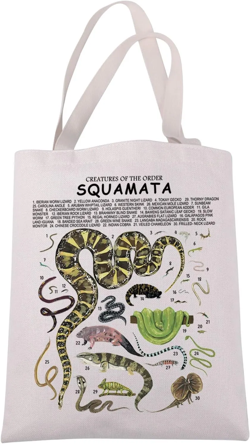 JXGZSO Botanical Snack Lover Gift Squamata Animal Tote Bag Animal Protector Gift Zoo Keeper Shoulder Bag Snack Onwer Gift