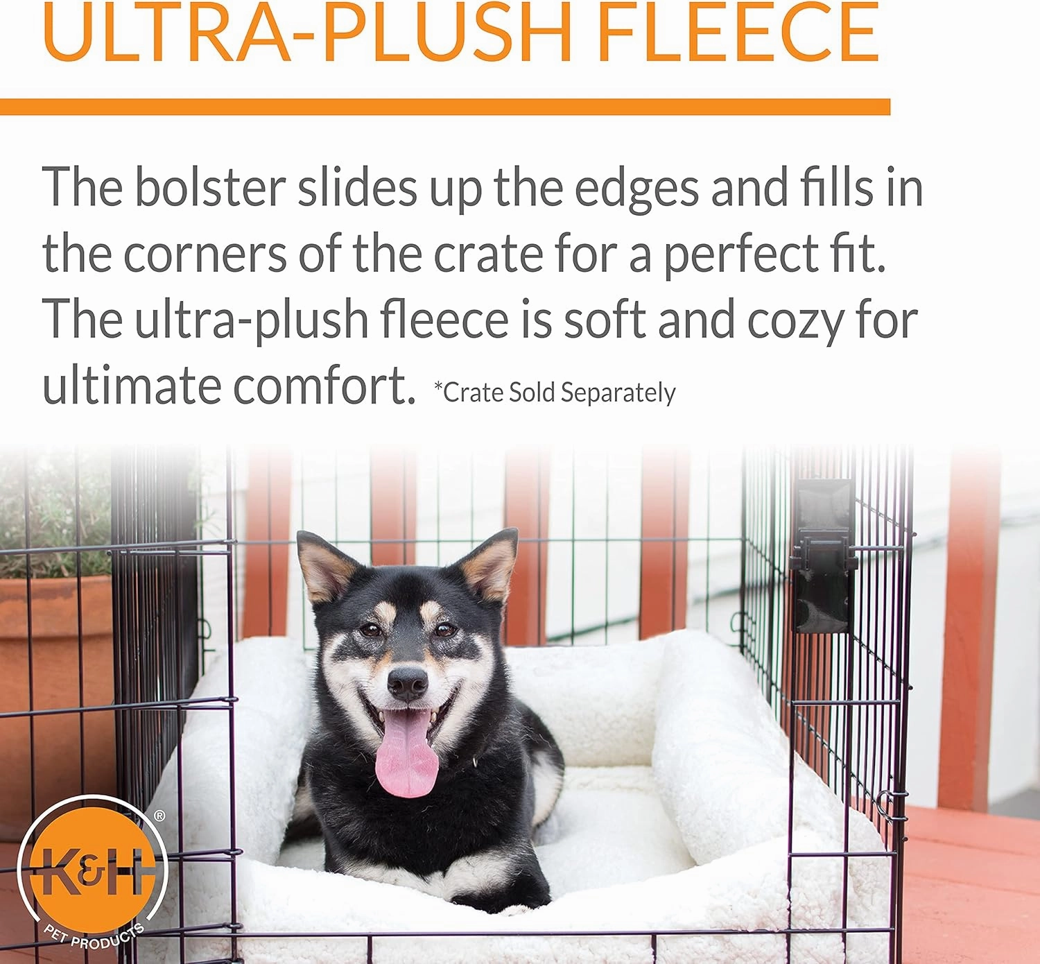 K&H Pet Products Ultra Plush Deluxe Bolster Dog Crate Pad, Dog Bed for Large Crates, Kennels, and Cages, Soft Indoor Portable Machine Washable Pet Mat - Fleece Large