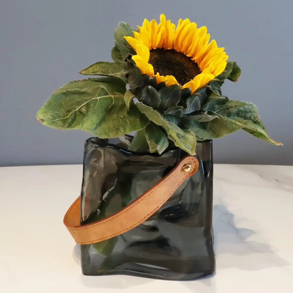 Kaitnax Handbag Shape Glass Flower Vase Thickened Glass Clear Vase for Home Décor Bookshelf Tabletop Indoor Office Desk Bathroom