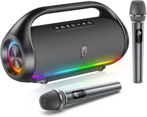 Karaoke Machine for Adults and Kids, Portable Bluetooth Speaker with Microphones, PA System with 2 Karaoke Microphones, Disco Lights for Home Parties Outdoor, Support USB/AUX/TWS