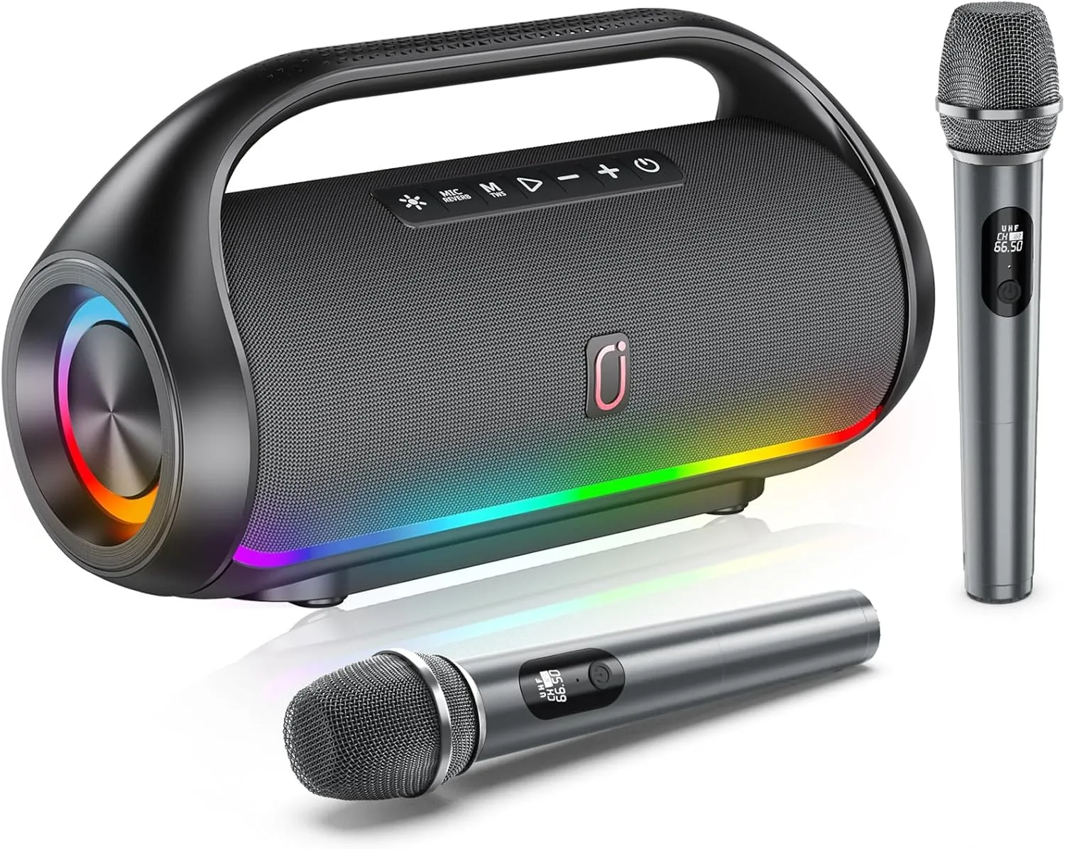 Karaoke Machine for Adults and Kids, Portable Bluetooth Speaker with Microphones, PA System with 2 Karaoke Microphones, Disco Lights for Home Parties Outdoor, Support USB/AUX/TWS