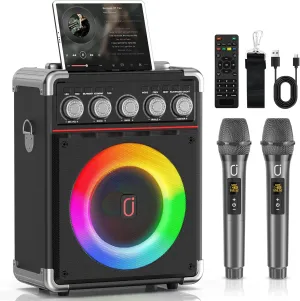 Karaoke Machine for Adults, Portable Bluetooth Speaker Karaoke Machine with 2 Microphones for Home Party Outdoor, Karaoke Microphones with PA System Support TV/USB/AUX/TWS